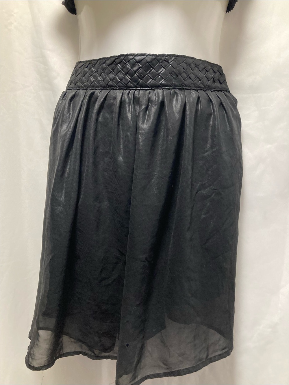 Indigo Blue Black Chiffon Skater Skirt Braided Waist Medium
